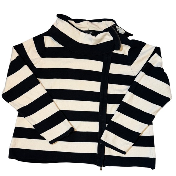 Lane Bryant Asymmetric Zip Moto Sweater Jacket Cotton Sweater Black White 22/24 - Picture 2 of 7